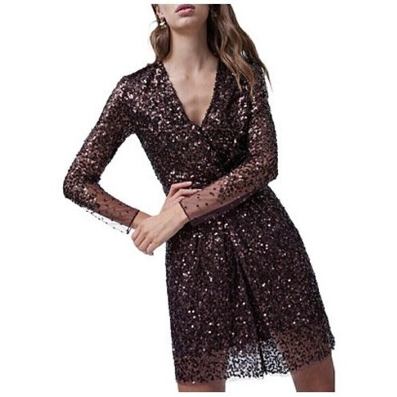 French Connection Emille Sparkle Long Sleeve Sequin Sheath Mini Dress 0/XS NWOT - Picture 2 of 9